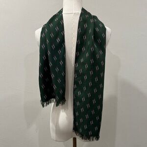 Men’s Vintage-Style Patterned Scarf – Green Geometric Print